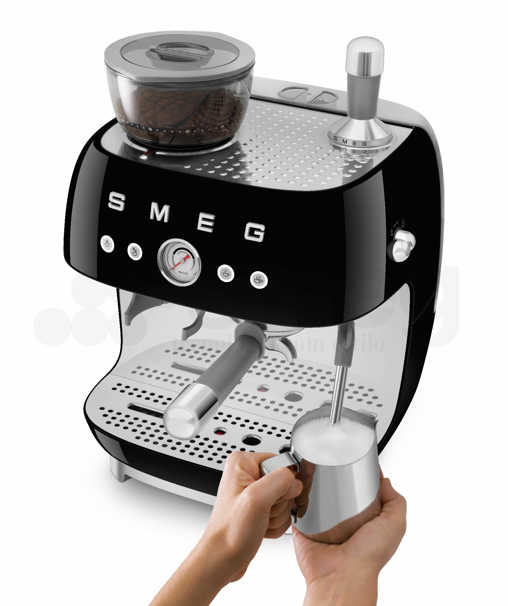 Cafetera Espresso Manual con Molinillo Smeg, Estilo años 50, 1650w, Negro, EGF03BLEU