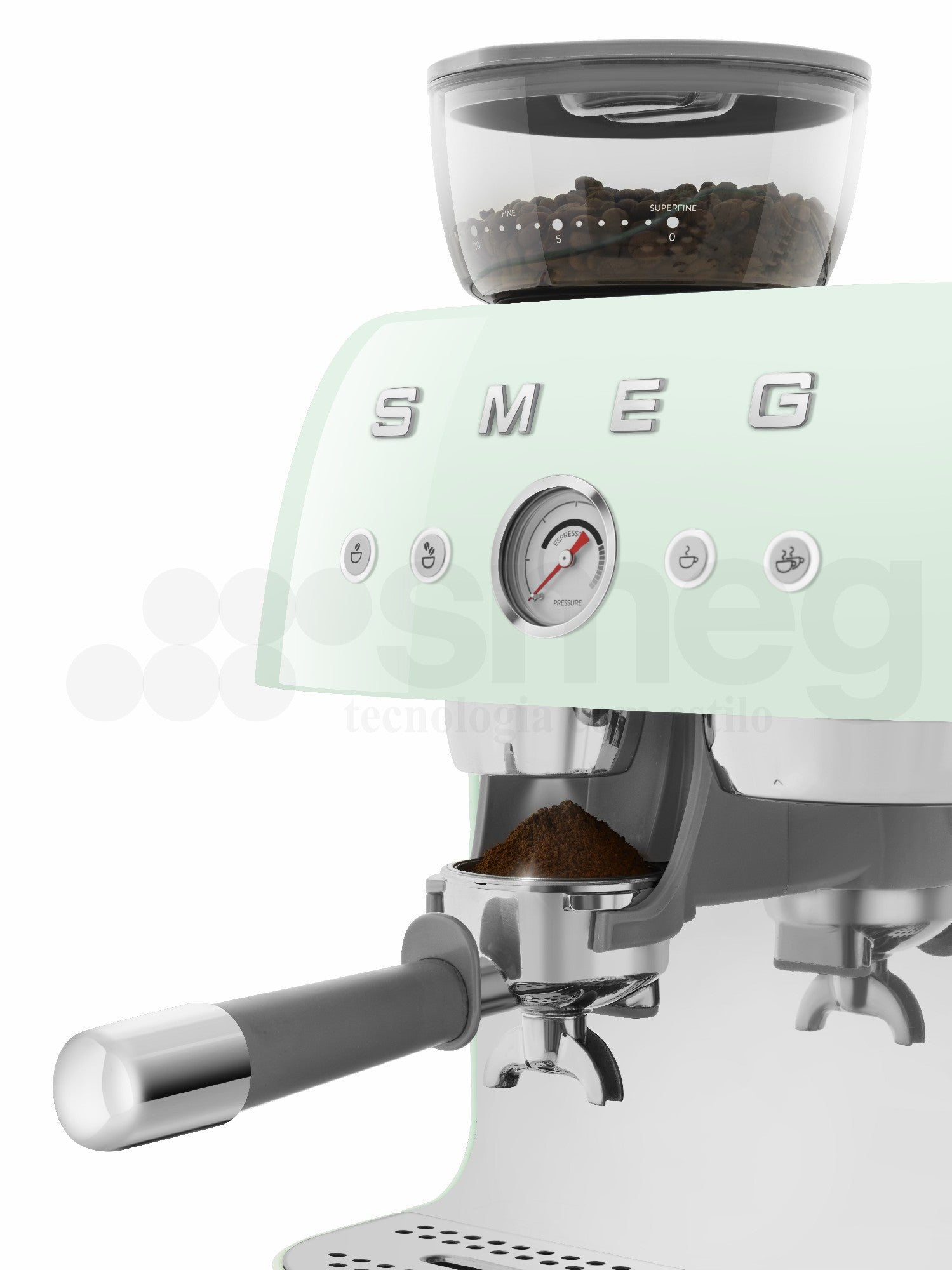 Cafetera Espresso Manual con Molinillo Smeg, Estilo años 50, 1650w, Verde Pastel, EGF03PGEU