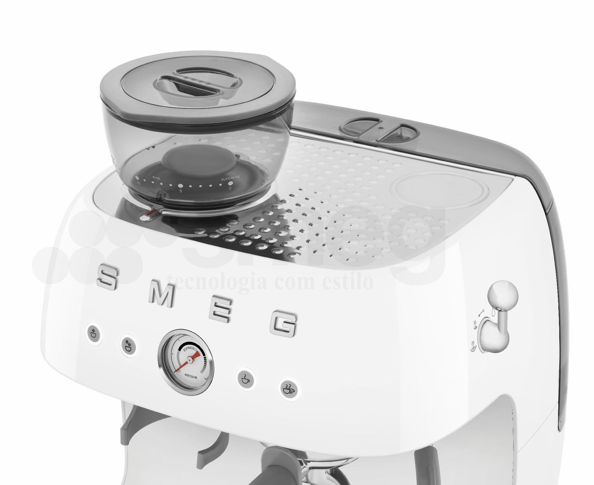 Cafetera Espresso Manual con Molinillo Smeg, Estilo años 50, Blanco, 1650w, EGF03WHEU