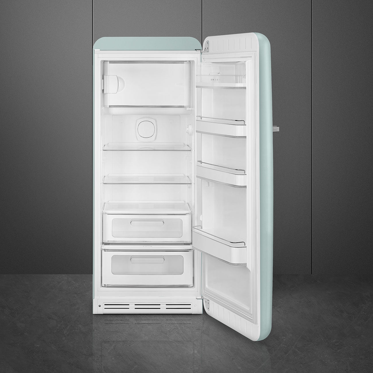 Refrigerador Smeg 1 Puerta, Estilo anõs 50, Bisagra a la derecha, 220v, Sea Salt Green, FAB28RDSA6