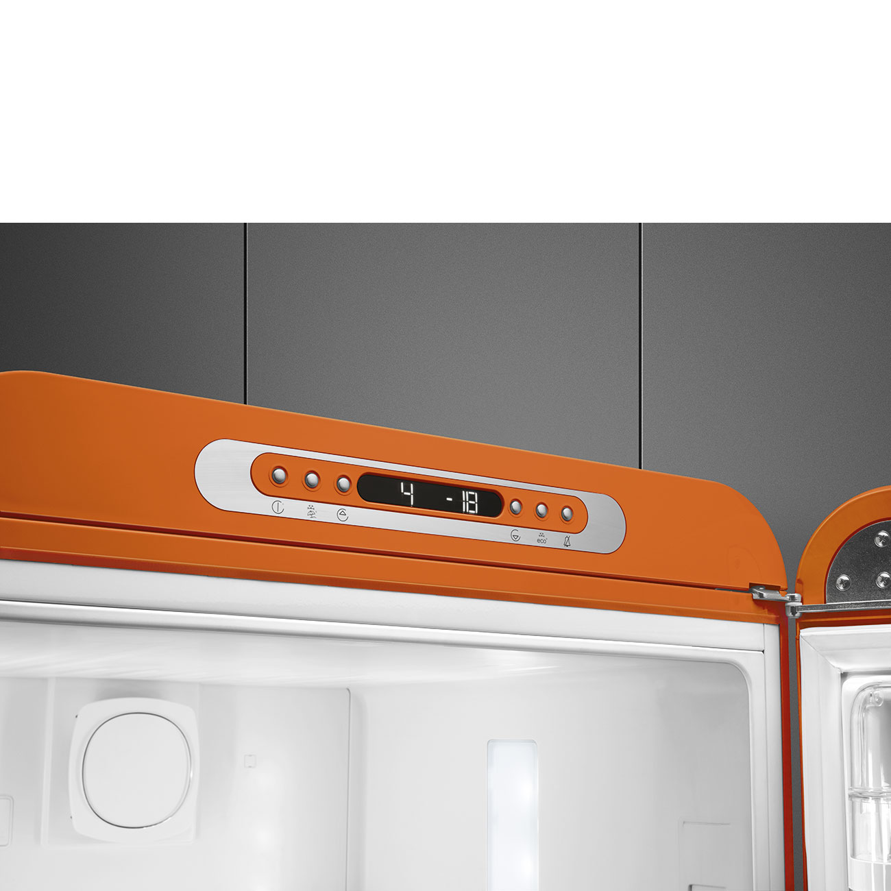Refrigerador Smeg 2 Puertas, Estilo anõs 50, Bisagra a la derecha, 220v, Naranja, FAB32ROR5