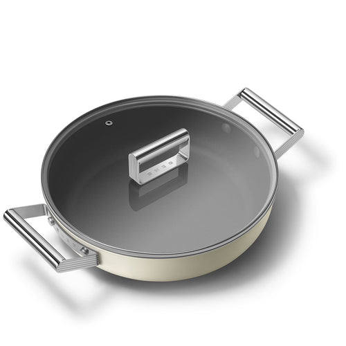 Cacerola Antiadherente Smeg, Estilo años 50, Crema, CKFD2811CRM