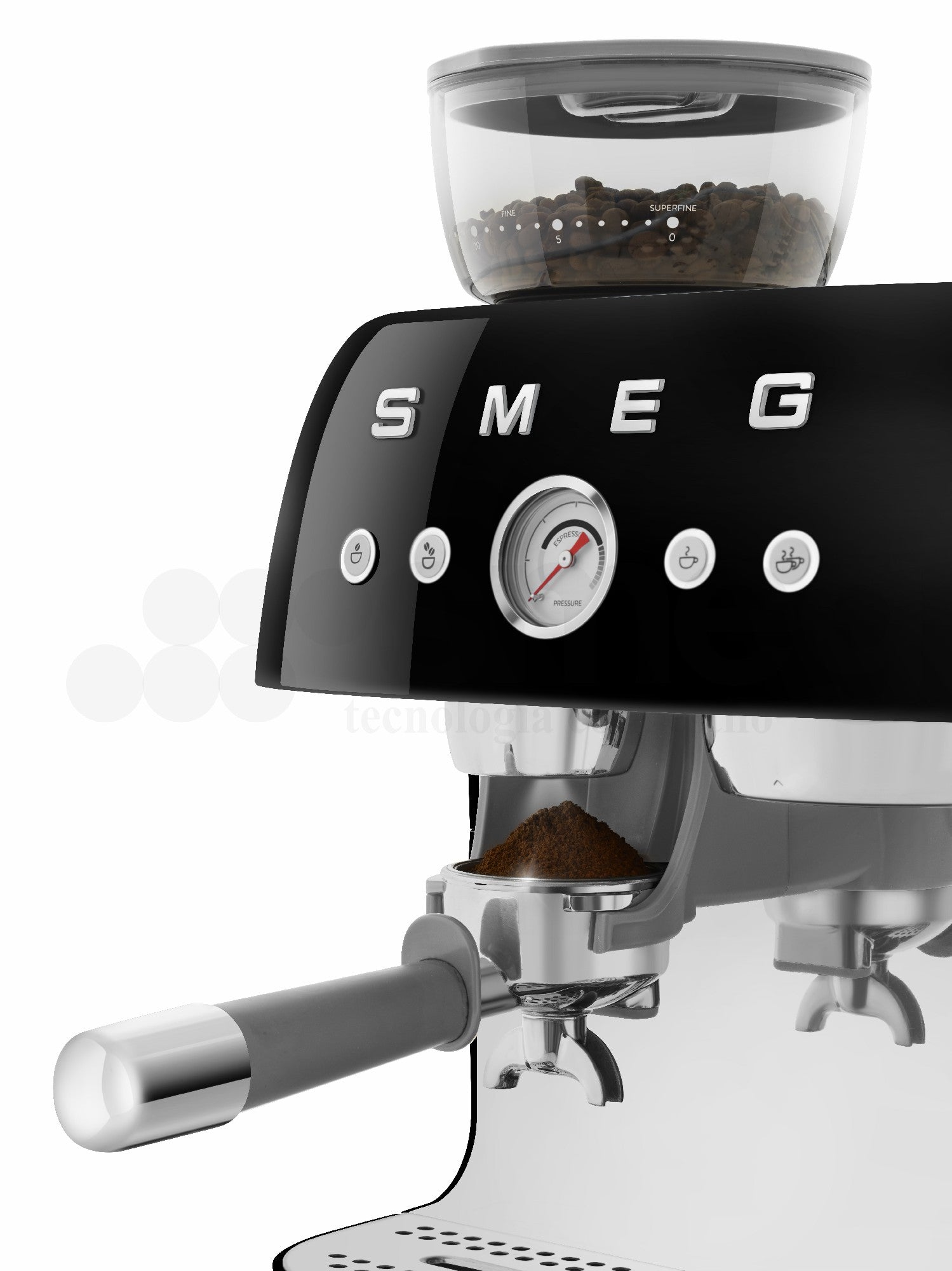 Cafetera Espresso Manual con Molinillo Smeg, Estilo años 50, 1650w, Negro, EGF03BLEU