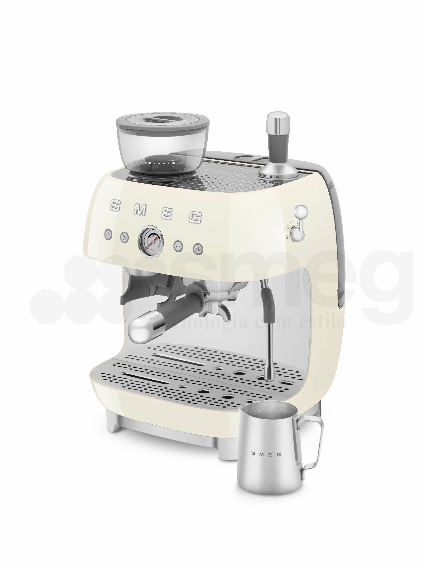 Cafetera Espresso Manual con Molinillo Smeg, Estilo años 50, 1650w, Crema, EGF03CREU