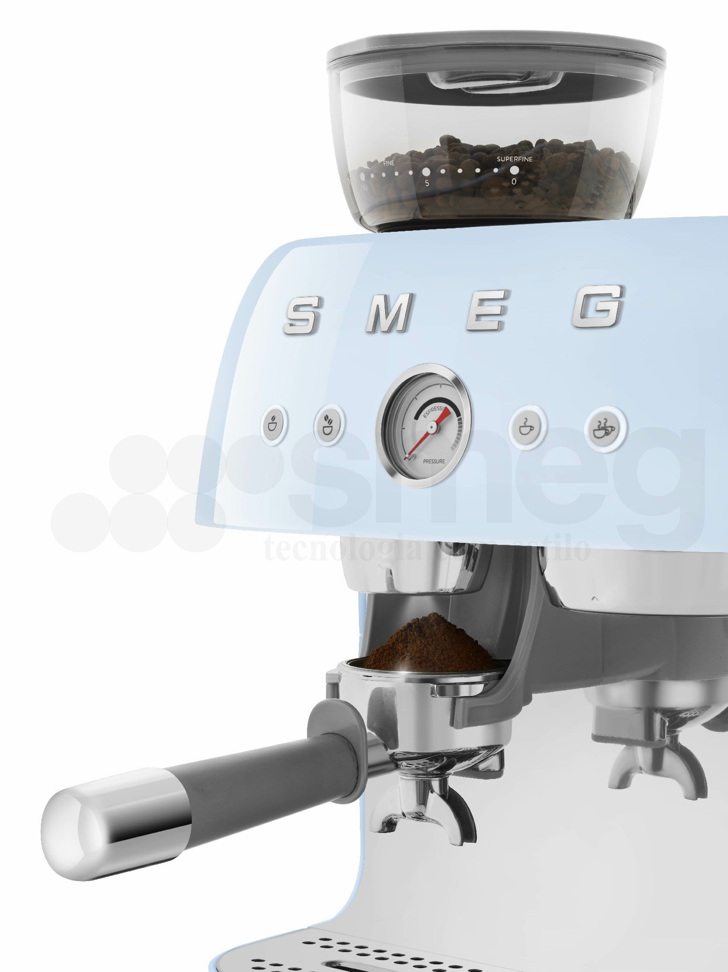 Cafetera Espresso Manual con Molinillo Smeg, Estilo años 50, 1650w, Azul, EGF03PBEU
