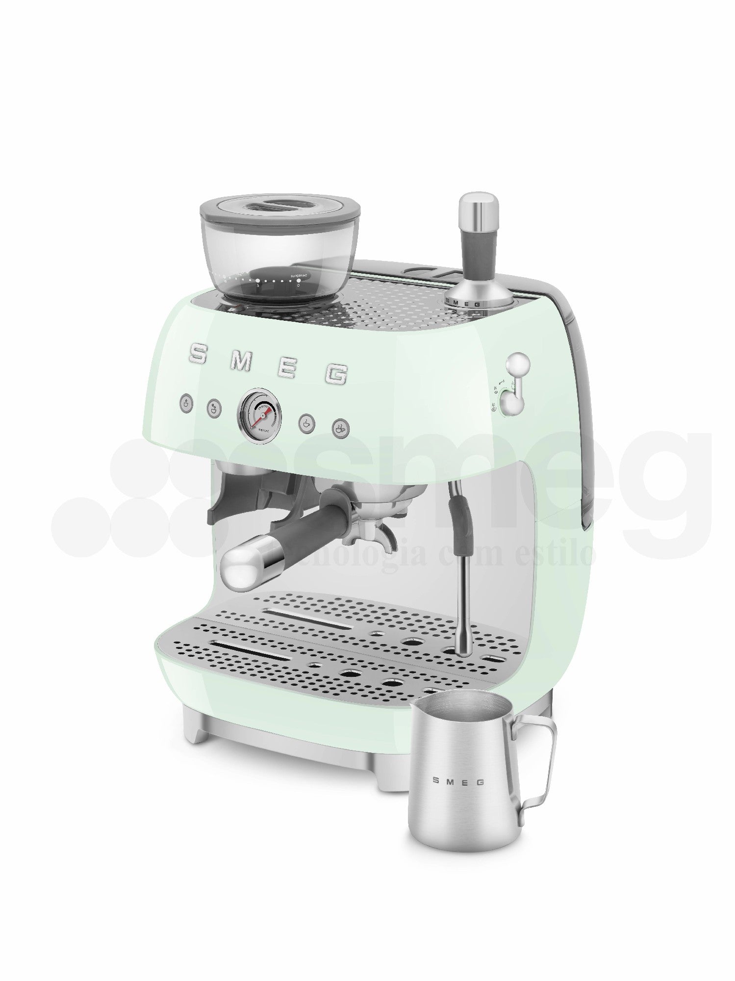 Cafetera Espresso Manual con Molinillo Smeg, Estilo años 50, 1650w, Verde Pastel, EGF03PGEU
