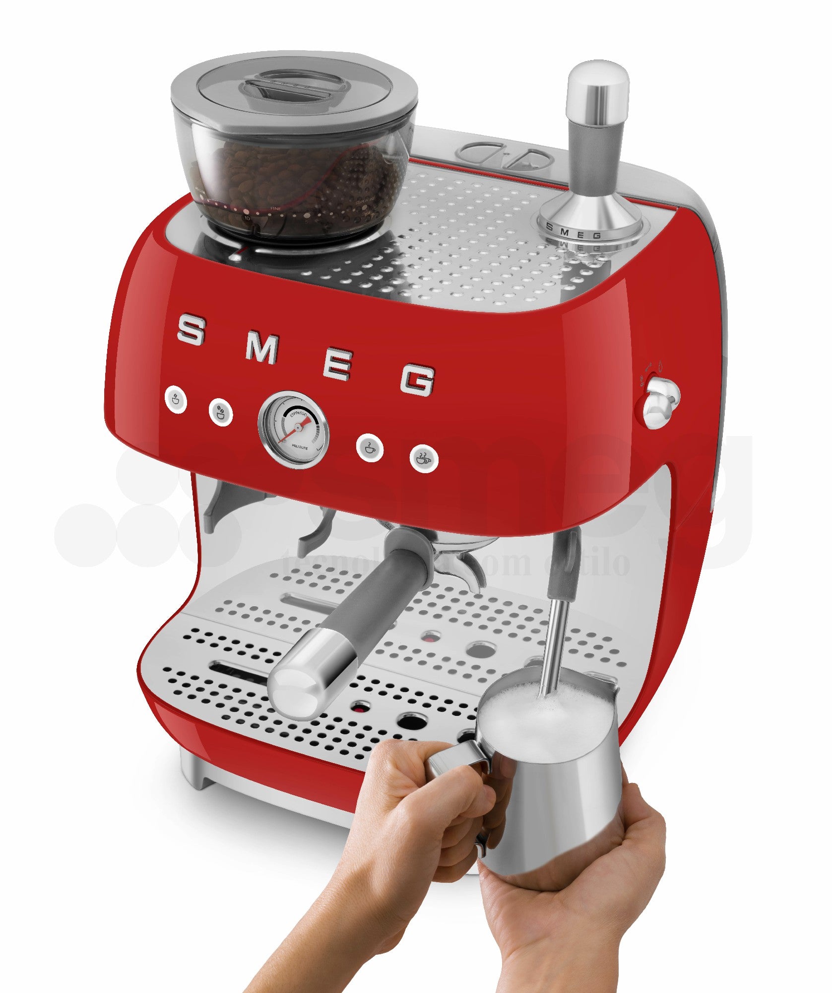 Cafetera Espresso Manual con Molinillo Smeg, Estilo años 50, 1650w, Rojo, EGF03RDEU