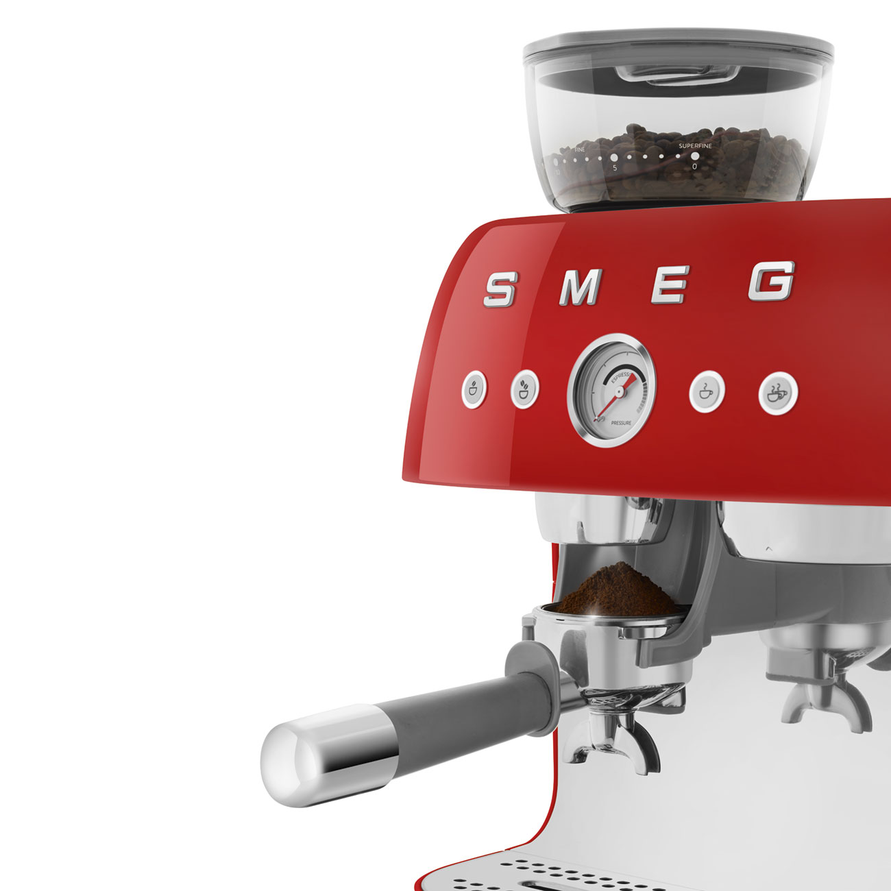 Cafetera Espresso Manual con Molinillo Smeg, Estilo años 50, 1650w, Rojo, EGF03RDEU