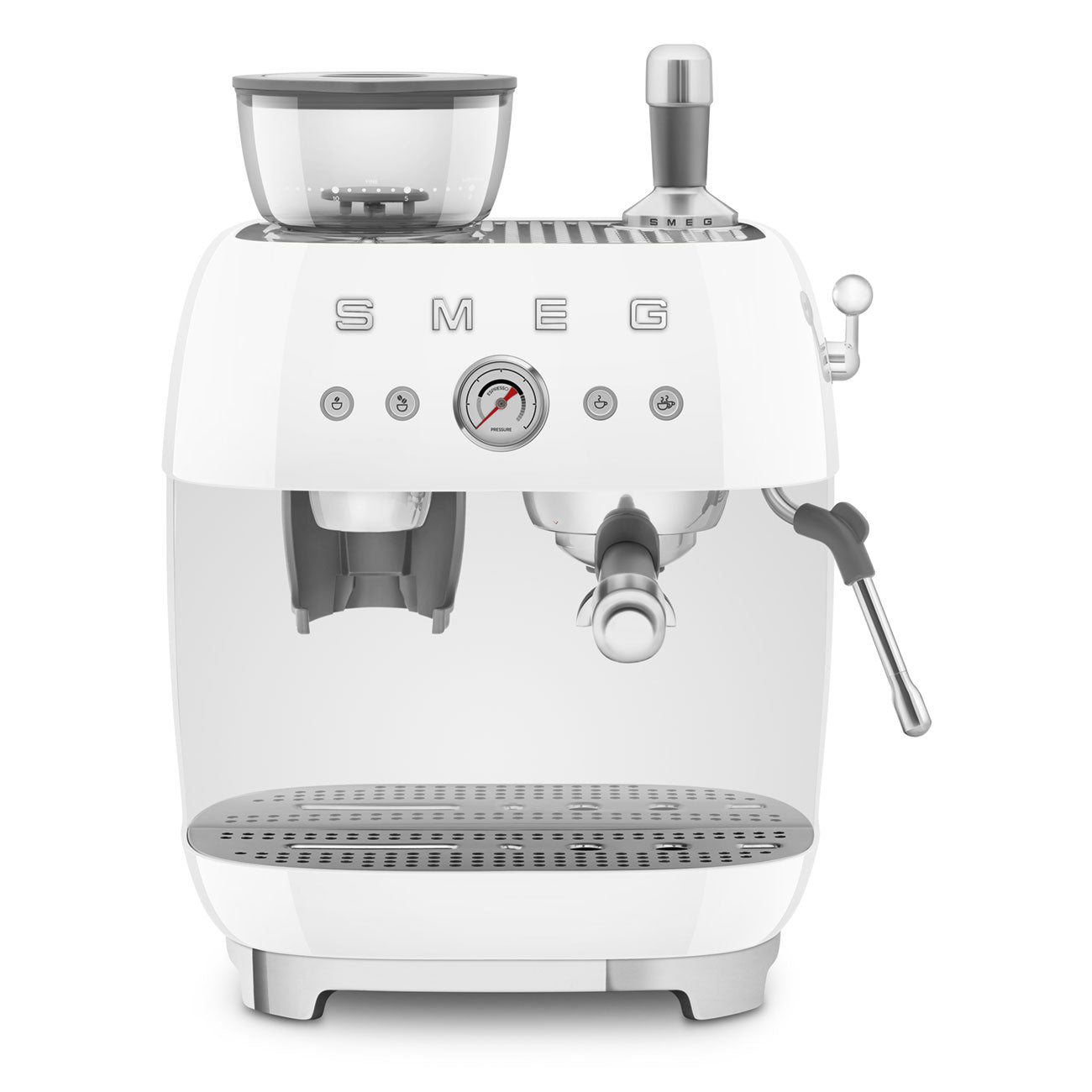 Cafetera Espresso Manual con Molinillo Smeg, Estilo años 50, Blanco, 1650w, EGF03WHEU