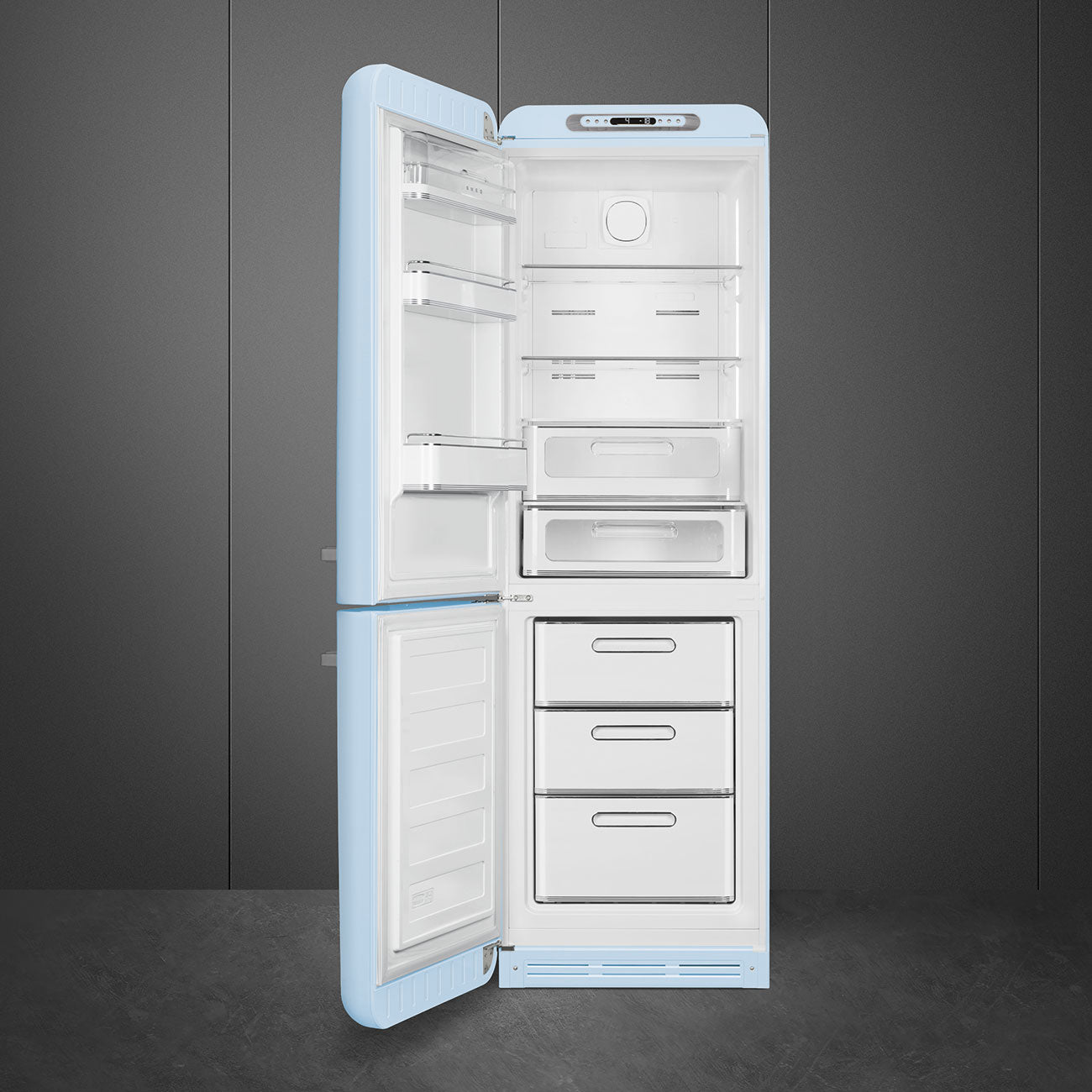 Refrigerador Smeg 2 Puertas, Estilo anõs 50, Bisagra a la izquierda, 220v, Azul, FAB32LPB5