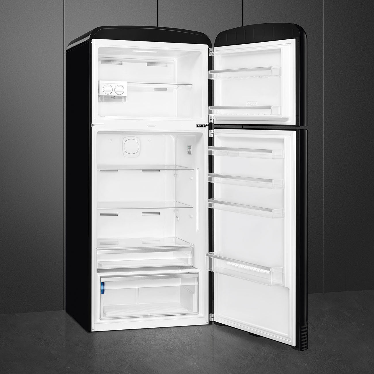 Refrigerador Smeg 2 Puertas, Estilo anõs 50, 524L, Bisagra a la derecha, 220v, Negro, FAB50RBL5