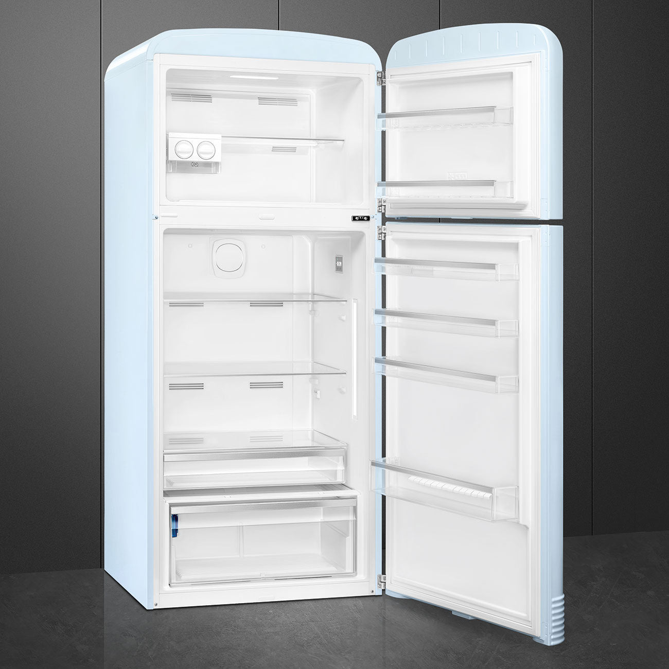 Refrigerador Smeg 2 Puertas, Estilo anõs 50, 524L, Bisagra a la derecha, 220v, Azul Pastel, FAB50RPB5