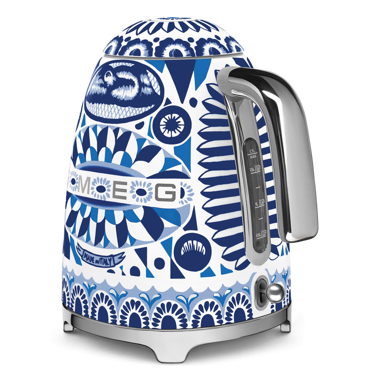 Hervidor Eléctrico Smeg, Estilo años 50, Dolce Gabbana Azul Mediterraneo, 220V, KLF03DGBEU